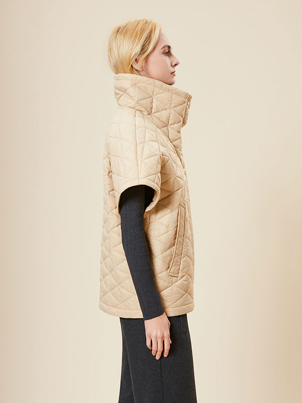 Lapel Quilted Zipper Pocket Solid Warm Vest