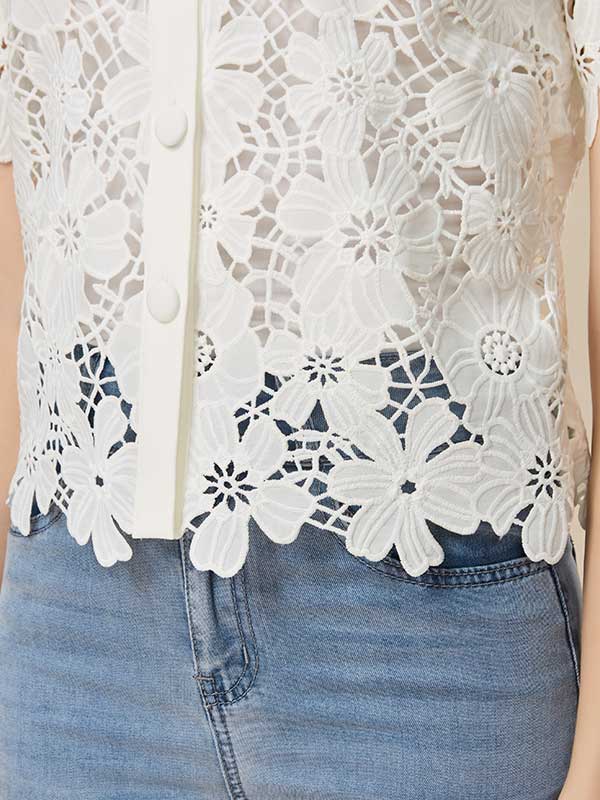 Floral Hollow Out Solid Shirt