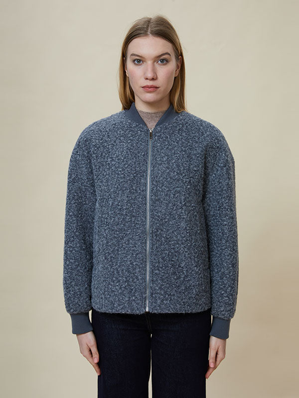 Rib Knit Cuffs Zipper Band Collar Jacket