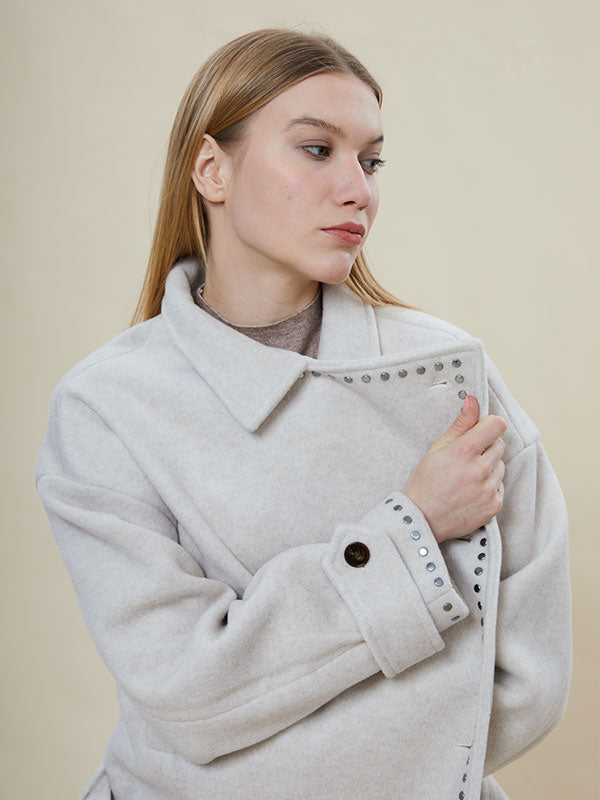 Notch Lapel Belt Diagonal Buttons Coat