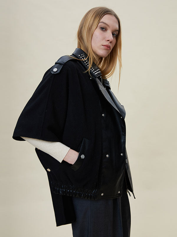 Rivet Fold Over Collar Patchwork Jacket