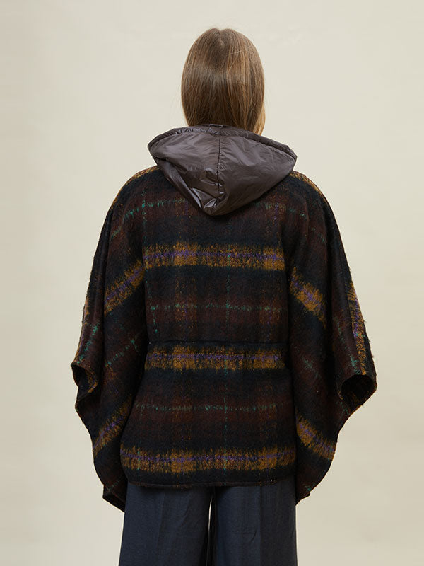 Checkered Hooded Patchwork Vintage Coat