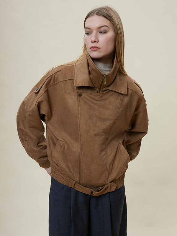 Meilade Lapel Belt Zipper Jacket