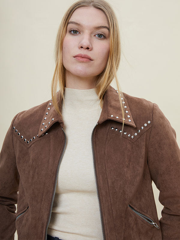 Rivet Fold Over Collar Stylish Jacket