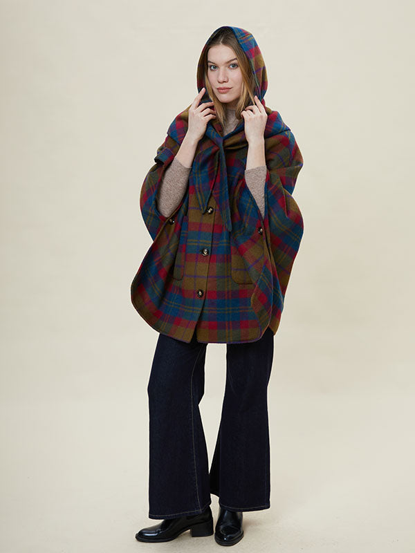 Hooded Single Breasted Checkered Coat