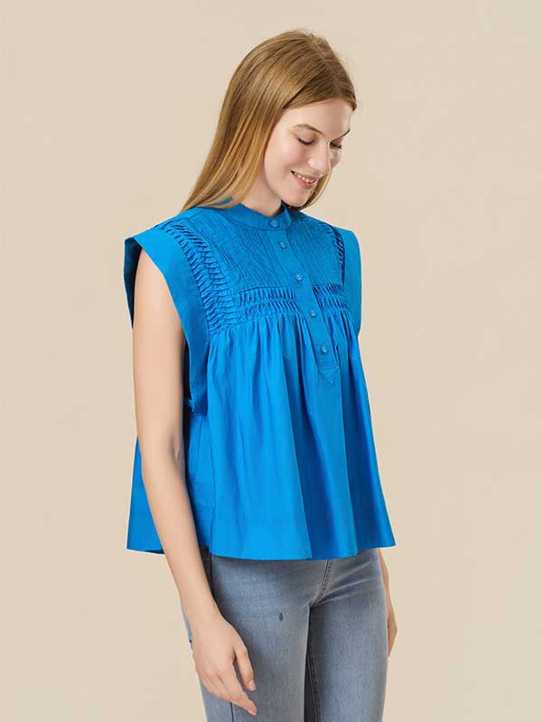 Crew Neck Buttons Solid Shirt