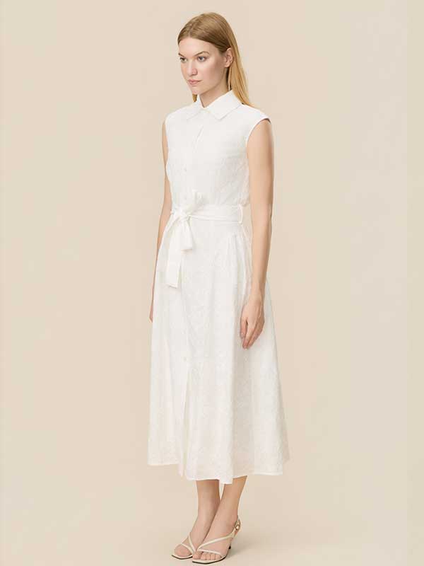Belt Button Down Collar Maxi Dress