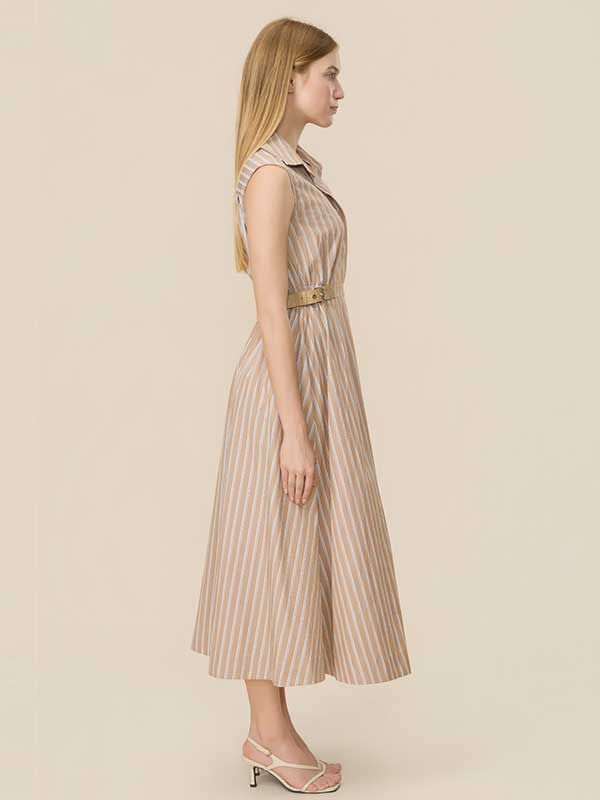 Elastic Waist Striped Maxi Dress