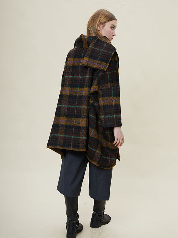 Scarf Collar Checkered  Design Coat