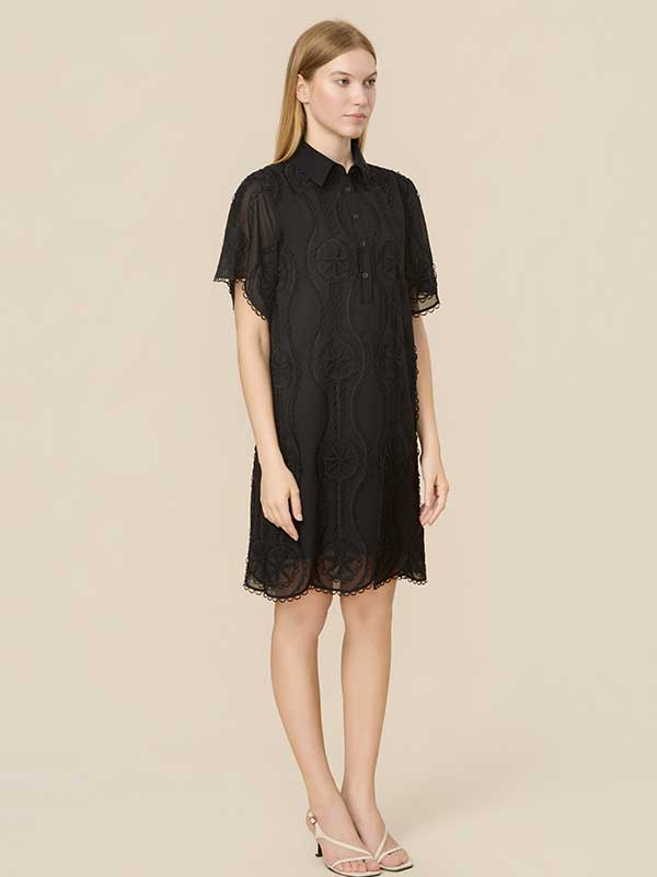 Scalloped Hem Patchwork Midi Dress