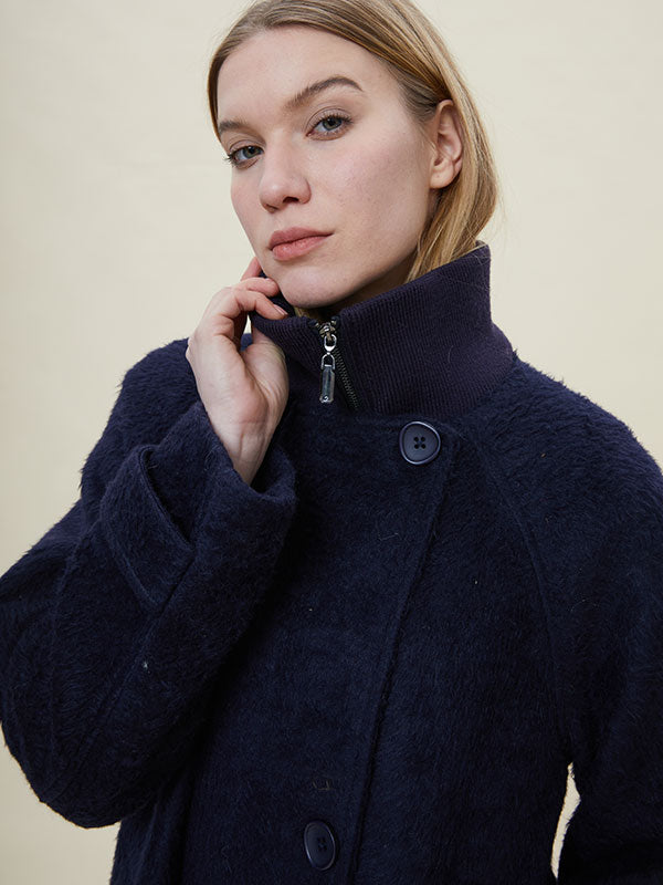 Band Collar Patchwork Single Breasted Coat