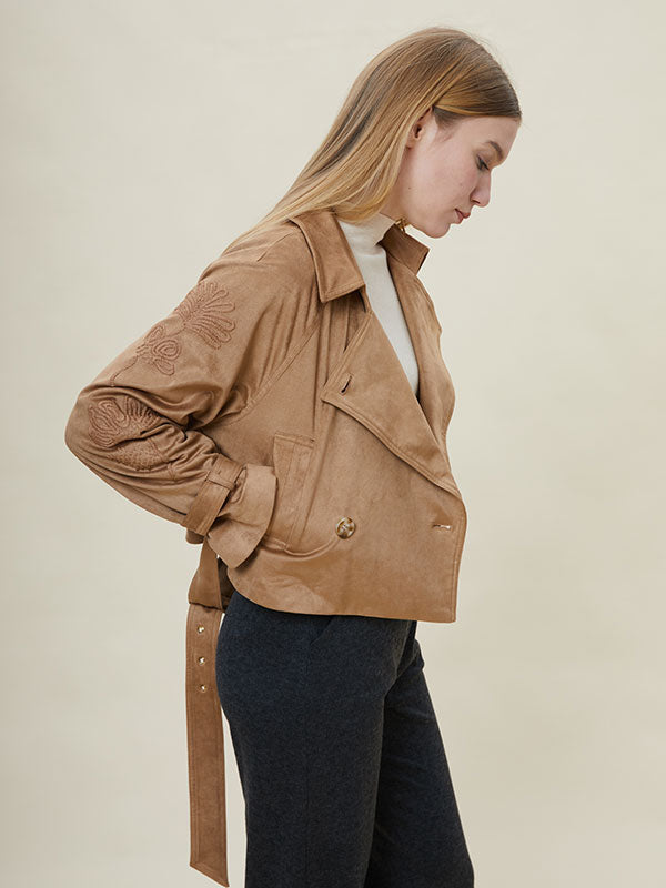 Double Breasted Belt Solid Jacket