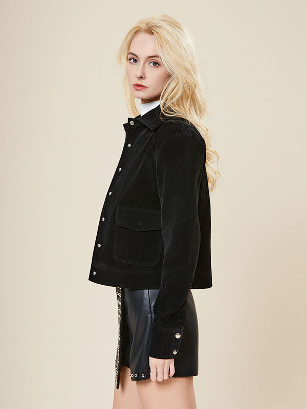 Turn Down Neck Single Breasted Jacket