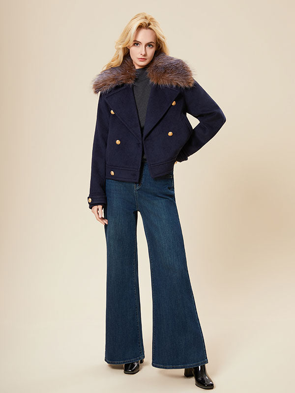 Fur Nocth Lapel Doubele Breated Jacket
