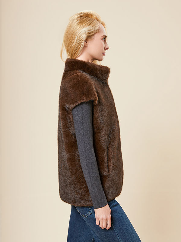 Warm Band Collar Single Breasted Fur Vest