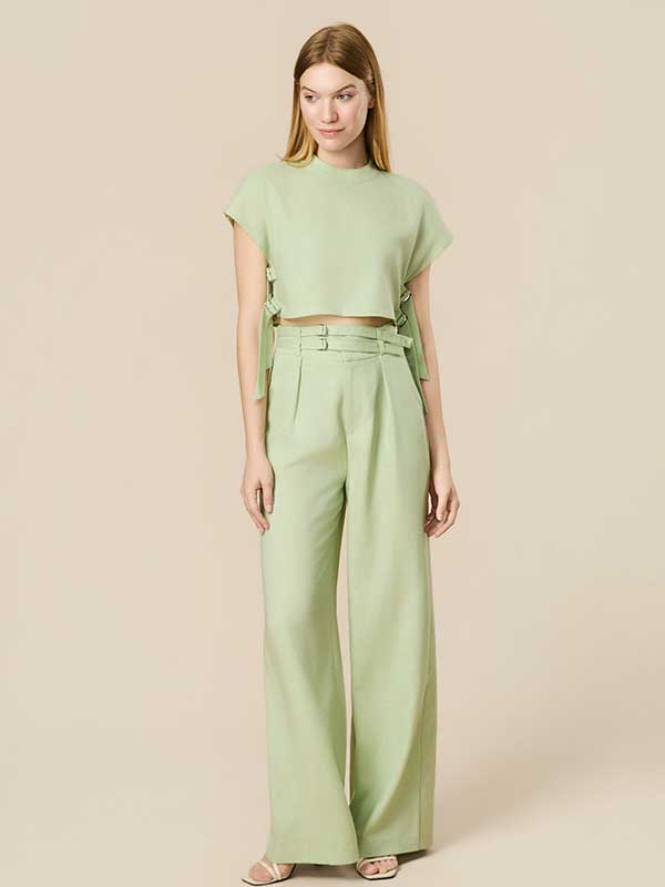 Crew Neck Solid Outfit Sets