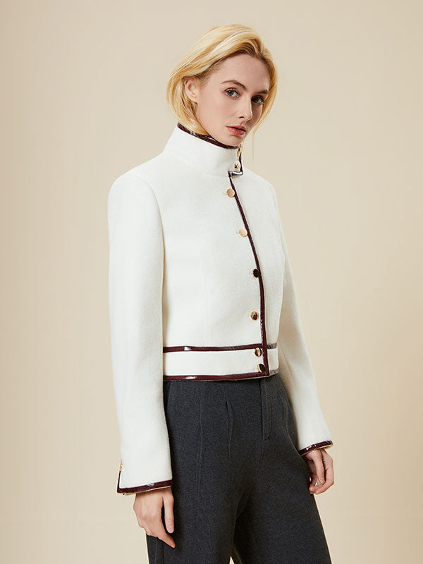Contrast Trim Single Breasted Band Collar Jacket