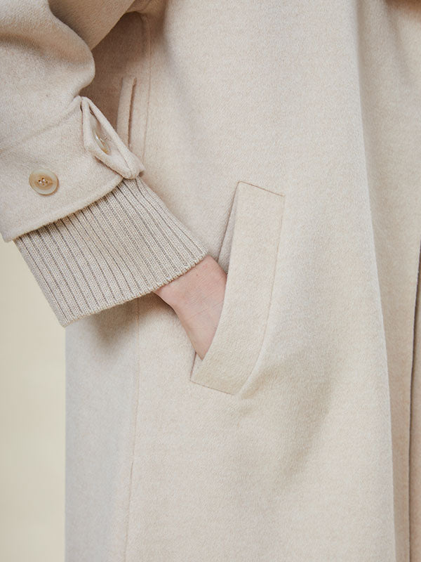 Lapel Rib Knit Cuffs Patchwork Coat