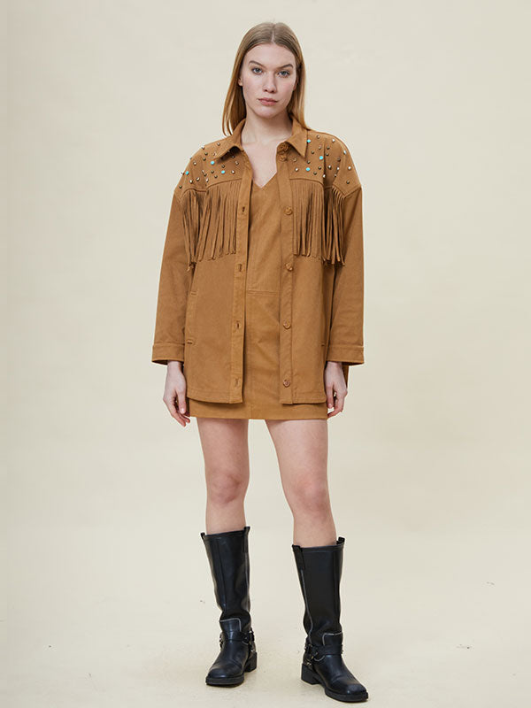 Tassel Sequin Beading Patchwork Shirt