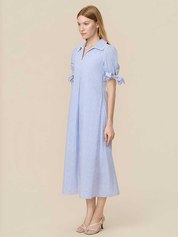 Contrast Trim Bow Striped Maxi Dress