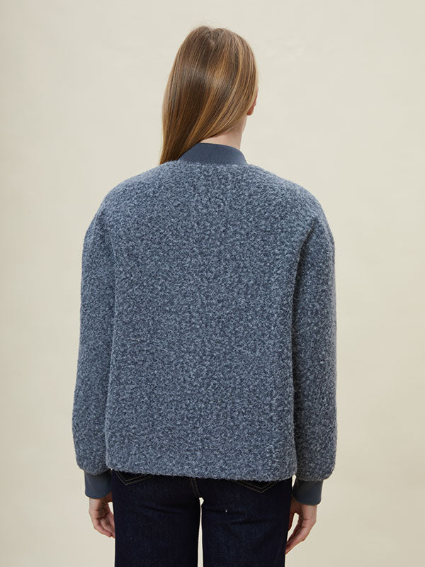 Rib Knit Cuffs Zipper Band Collar Jacket