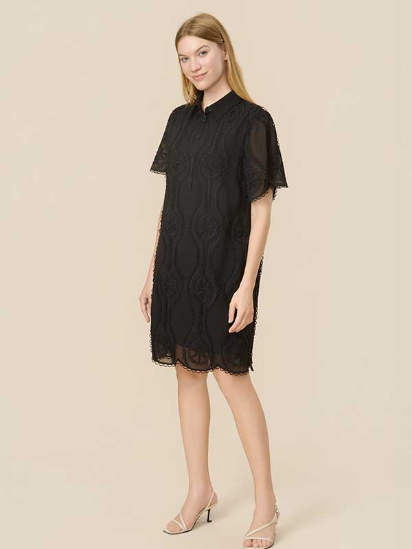 Scalloped Hem Patchwork Midi Dress