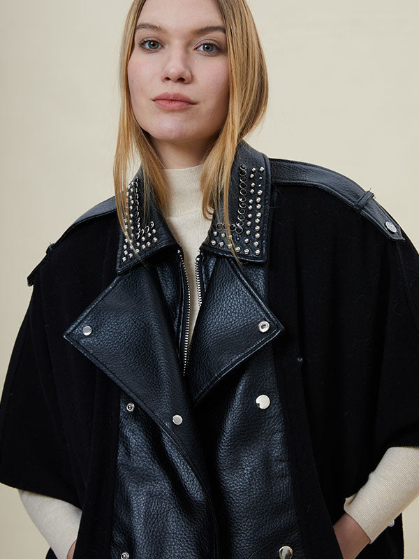 Rivet Fold Over Collar Patchwork Jacket