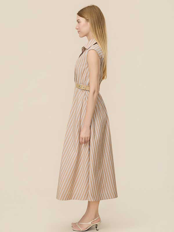 Elastic Waist Striped Maxi Dress