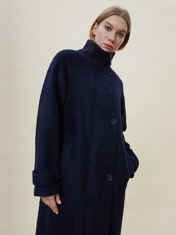 Band Collar Patchwork Single Breasted Coat