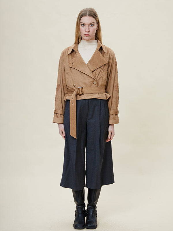 Double Breasted Belt Solid Jacket