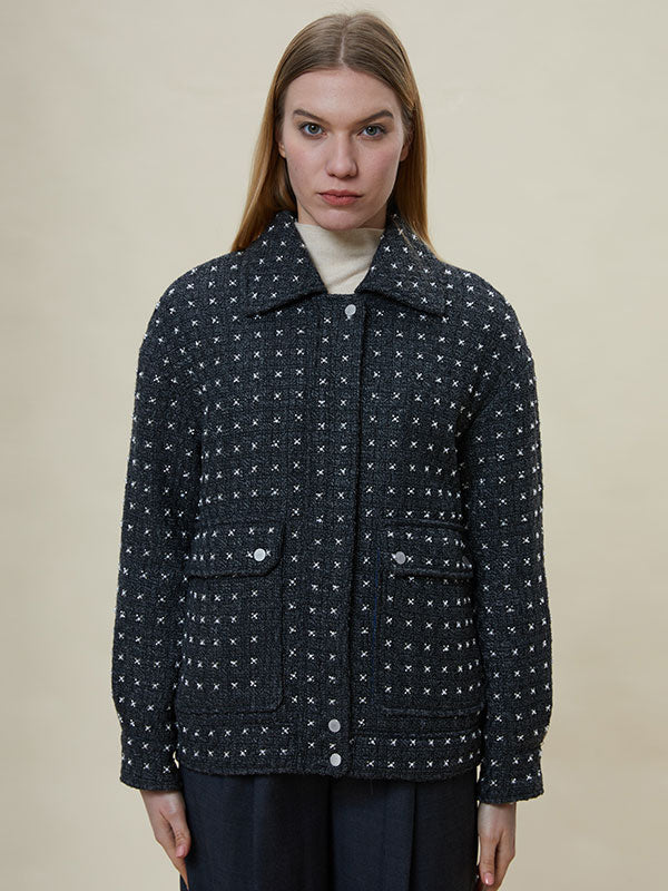 Beading Flap Pocket Zipper Jacket