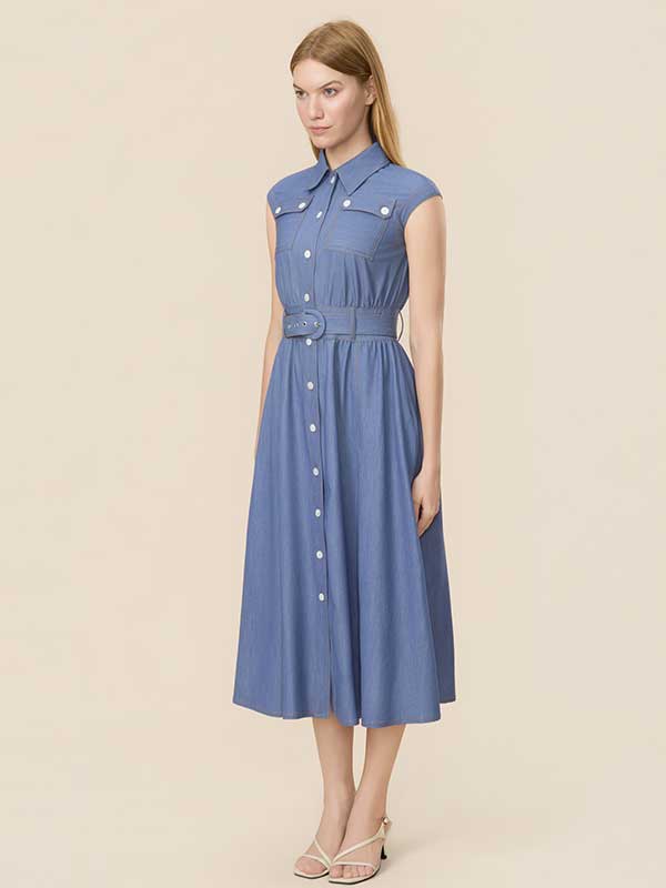 Belt Single Breasted Maxi Dress