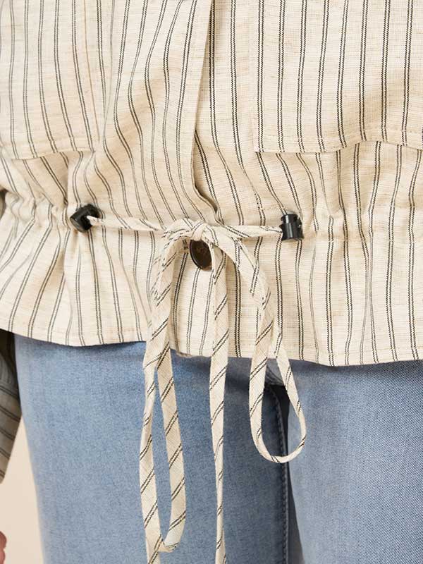 Vertical Striped Drawstring Jacket