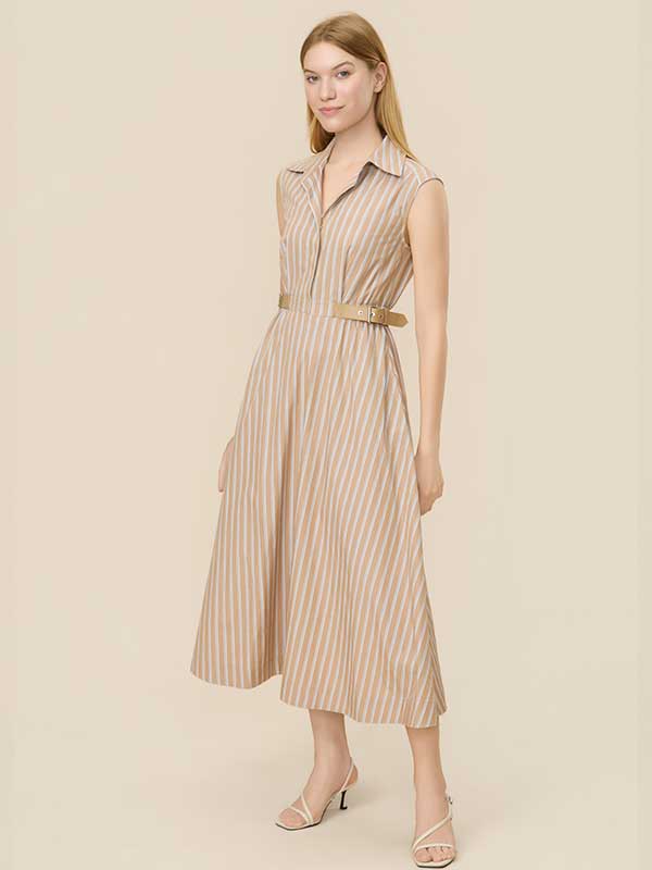 Elastic Waist Striped Maxi Dress