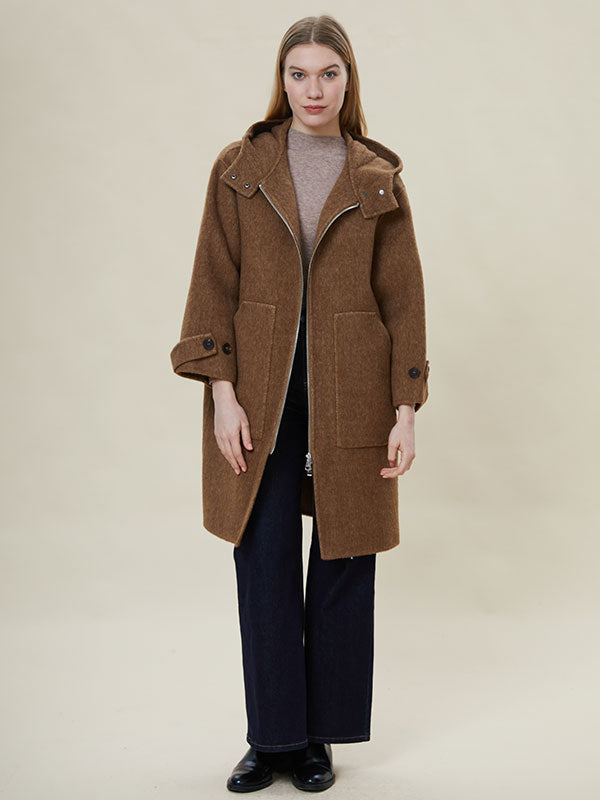 Hooded Zipper Pocket Solid Coat