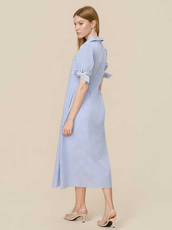 Contrast Trim Bow Striped Maxi Dress